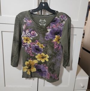 Nicole Miller floral v neck top SzS